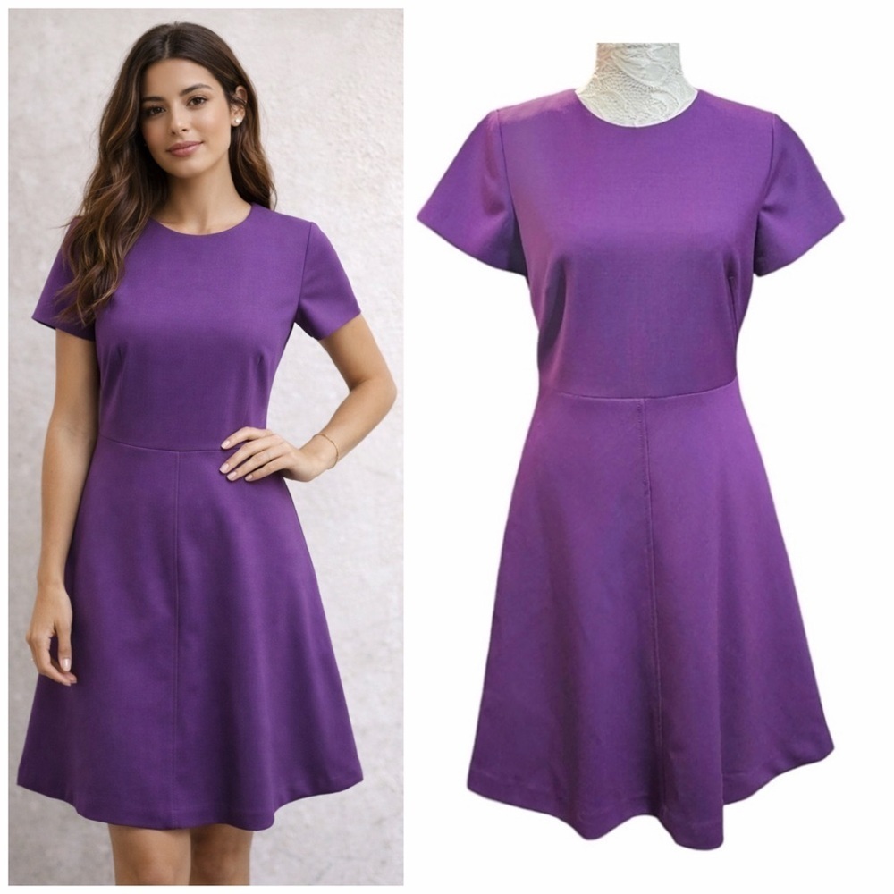 Brooks Brothers Purple Wool Blend A-Line Career Dress Size 4 Quiet Luxury Preppy